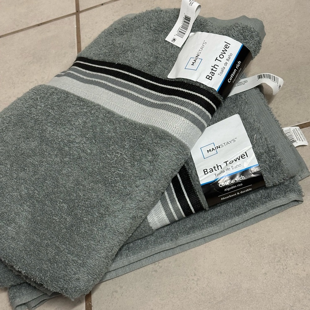 Mainstays‎ Gray 2 Bath Towels cotton rich